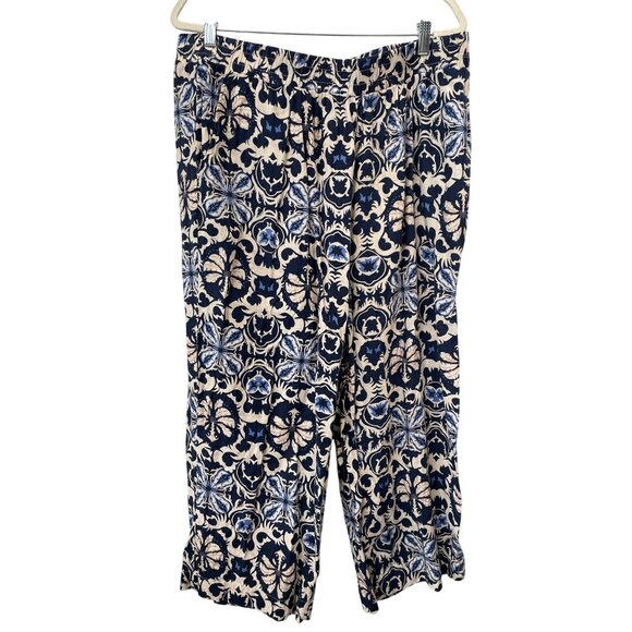 Rachel Zoe Pants Plus Size 2X Pull On Cropped Floral Linen Blend Blue Beige Boho - Picture 1 of 6